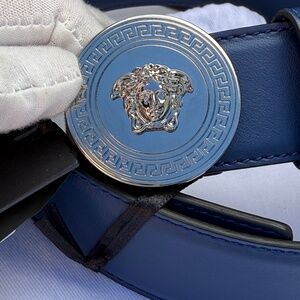 Versace La Medusa Blue Leather Belt.  New w/ Dust Bag.